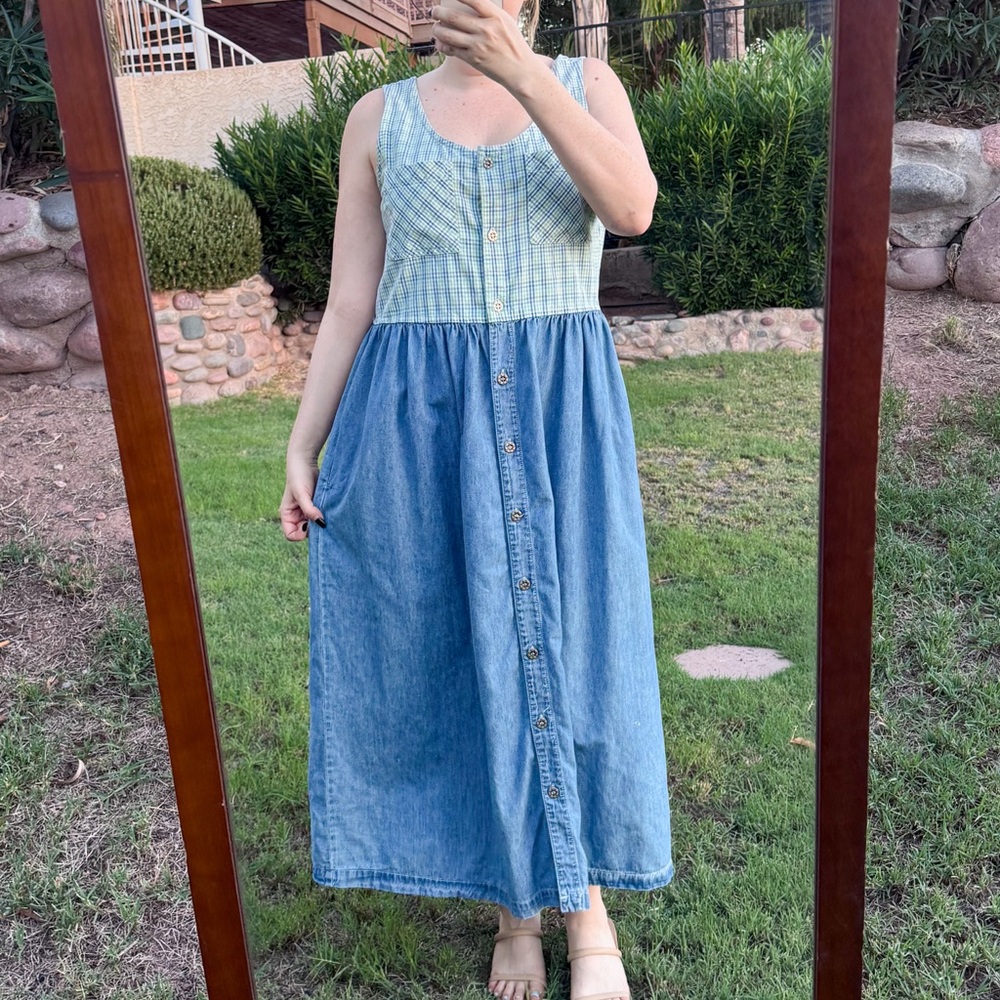 Vintage Blue Denim Button-Down Dress